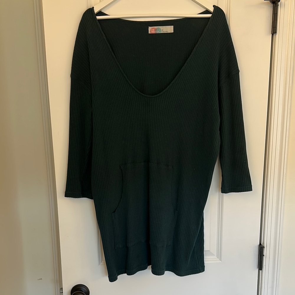 Dark Green Ribbed Knit Sweater Dress